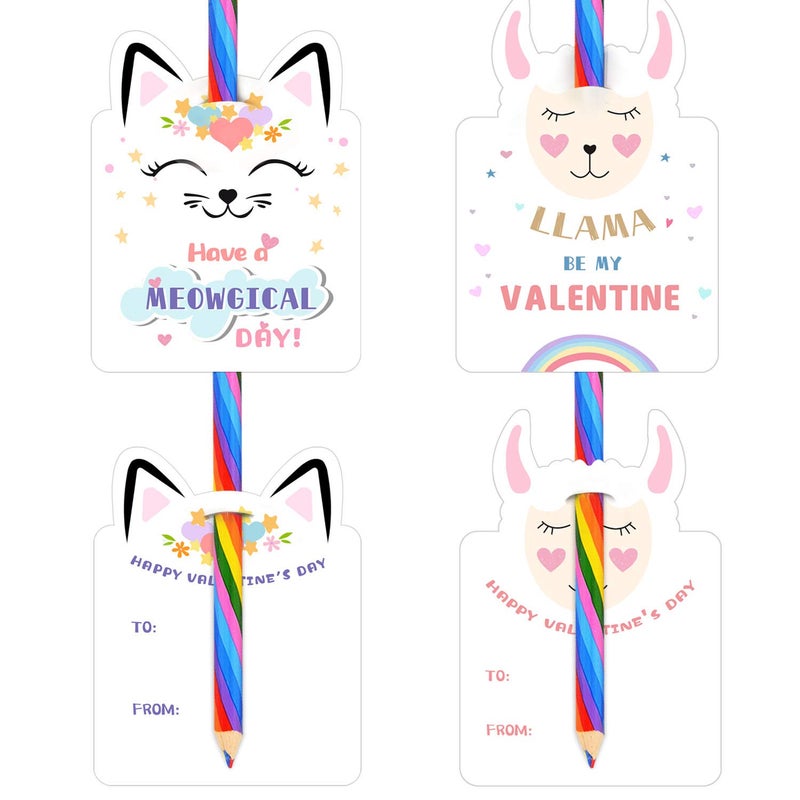 ORIENTAL CHERRY Valentines Day Cards for Kids - Set of 24 Rainbow Pencils Unicorn Valentines - Class Party Favors Valentine day cards Exchange Bulk for Girls Boys School Classroom Supplies - Image 4
